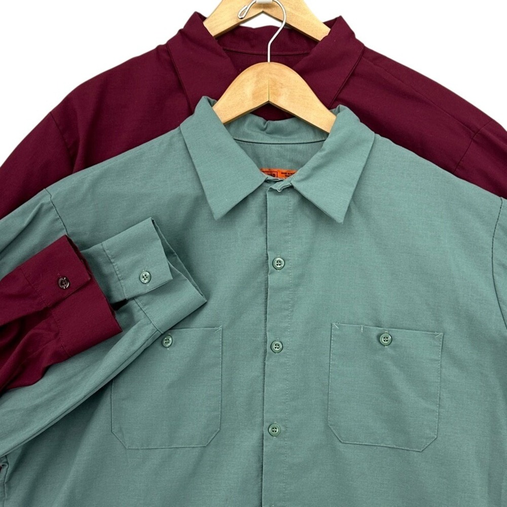 Red Kap 2 Pack Long Sleeve Work Shirts Burgundy Sage Green XL SP14BY5 SP14LG5